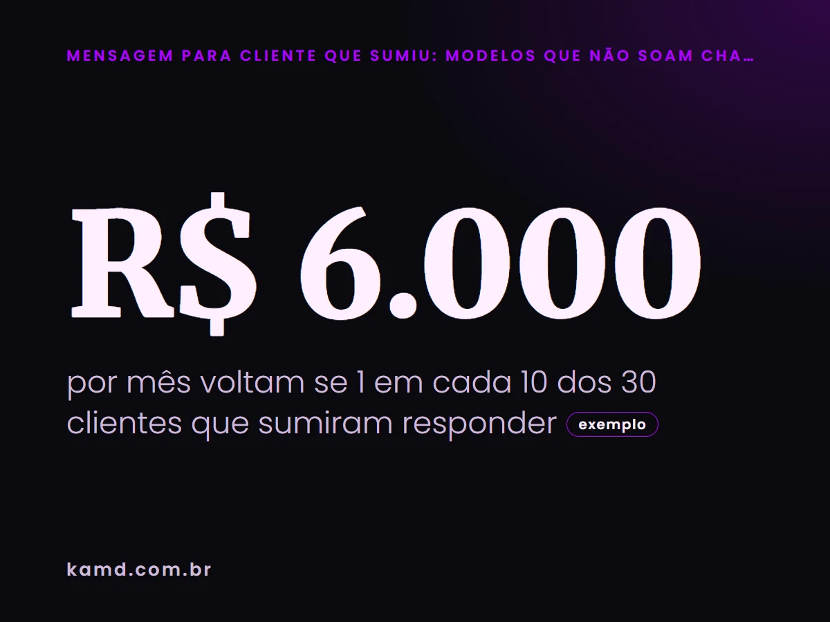 R$ 6.000 por mês voltam se 1 em cada 10 dos 30 clientes que sumiram responder (exemplo)